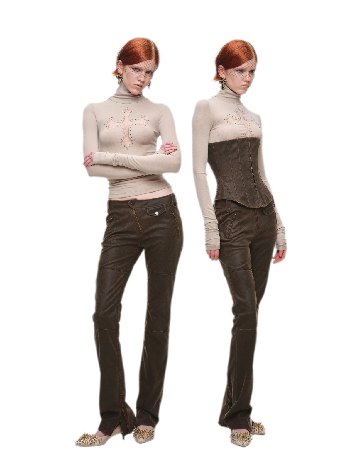 Rhinestone Lace Turtleneck Knit Top