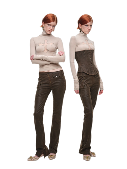 Rhinestone Lace Turtleneck Knit Top