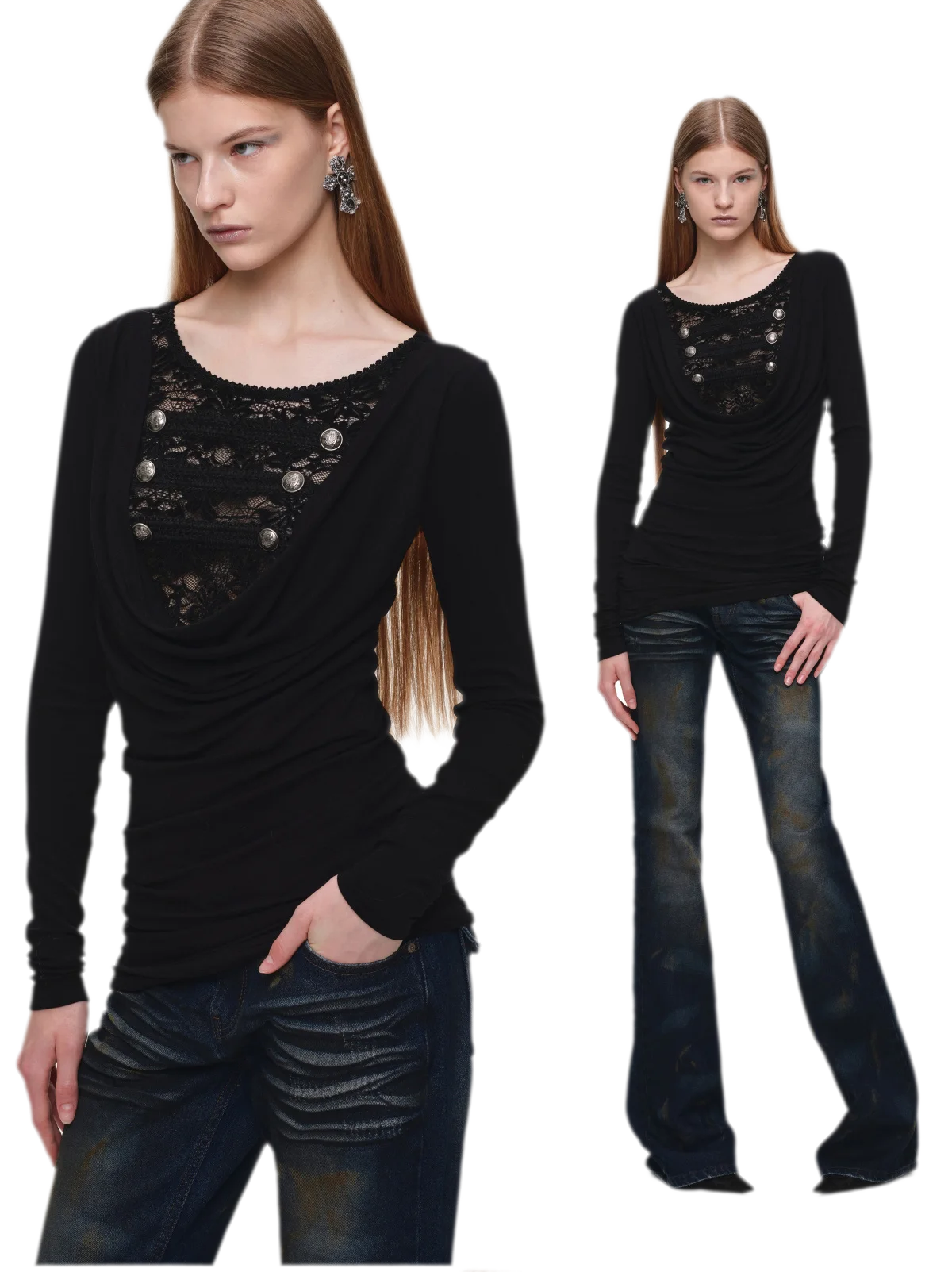 Velvet Lace Cowlneck Dress