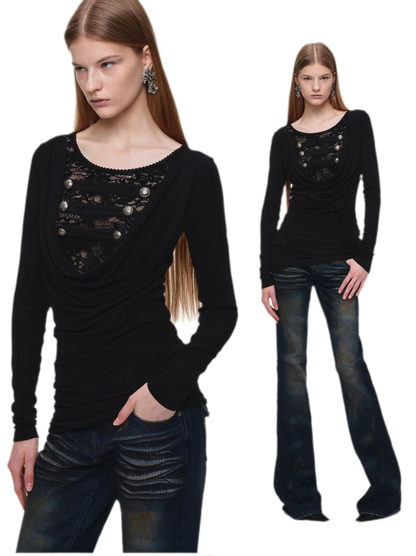 Velvet Lace Cowlneck Dress