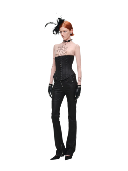 Washed Faux-Leather Corset Belt