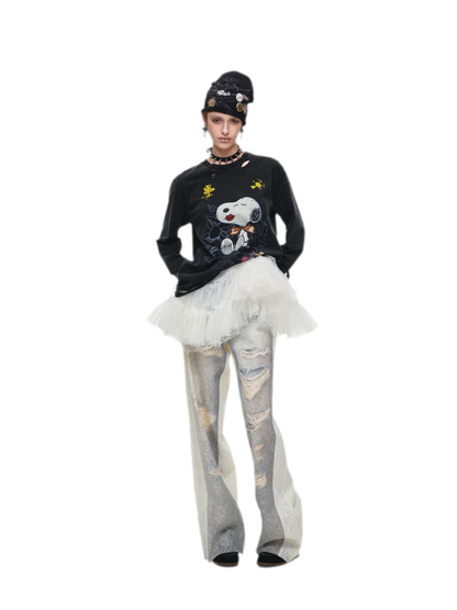 Washed Lace Straight Pants