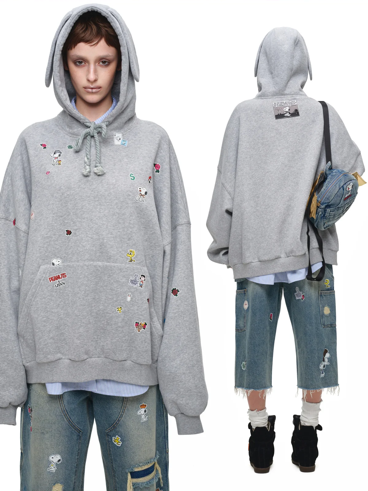 Washed Denim Embroidered Backpack