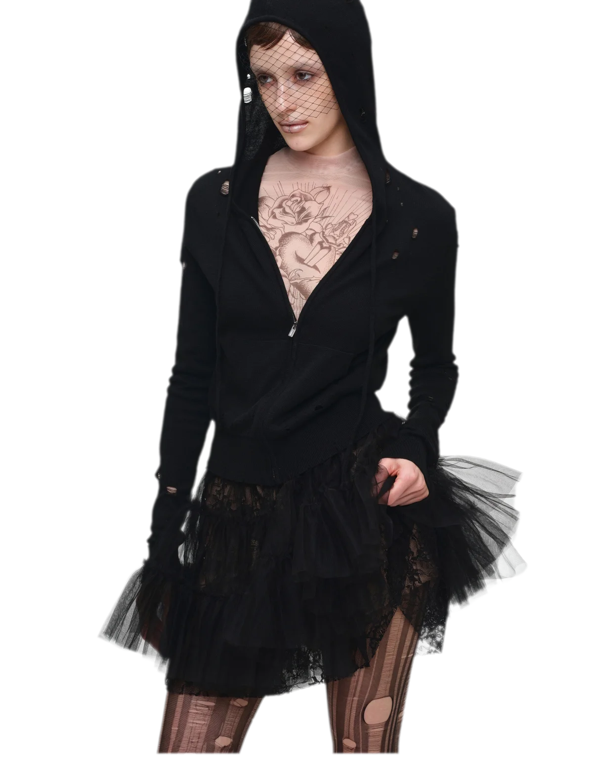 Distressed Hooded Knit Cardigan