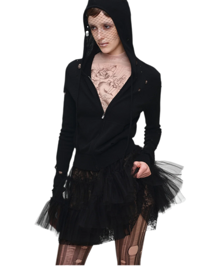 Distressed Hooded Knit Cardigan