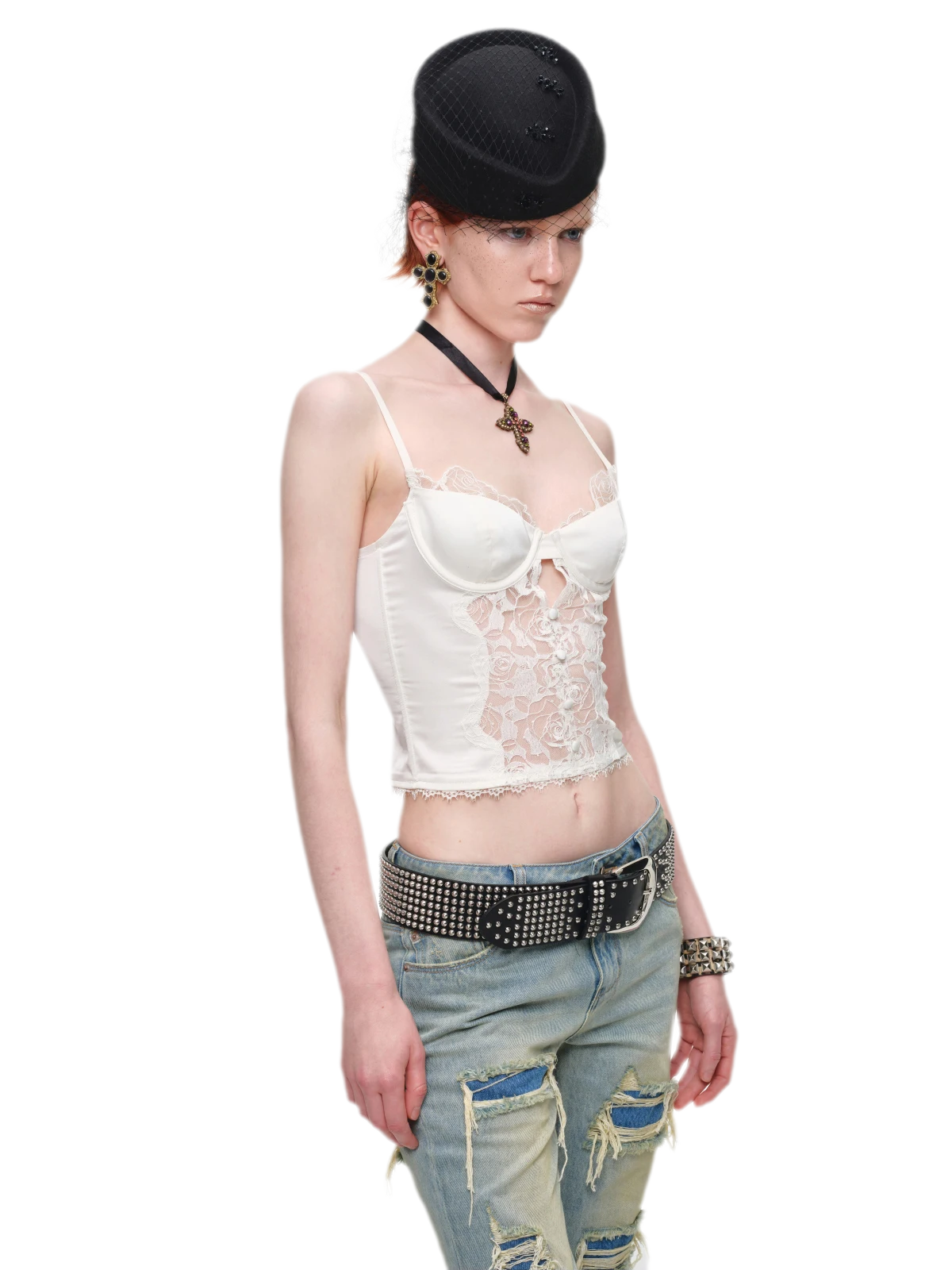 Lace Panel Satin Corset Top