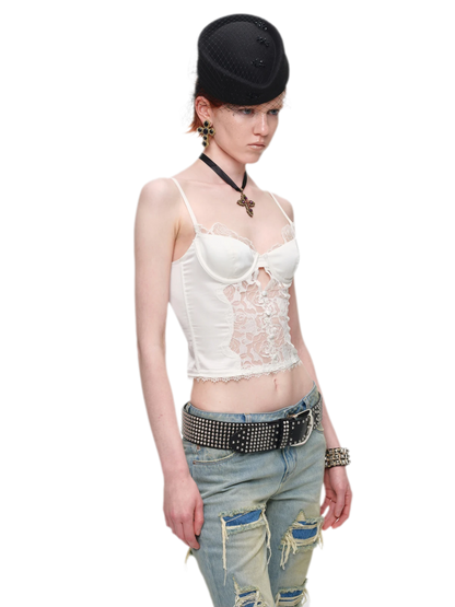 Lace Panel Satin Corset Top