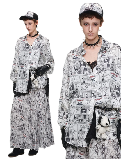 Pleated Newspaper A-Line Skirt