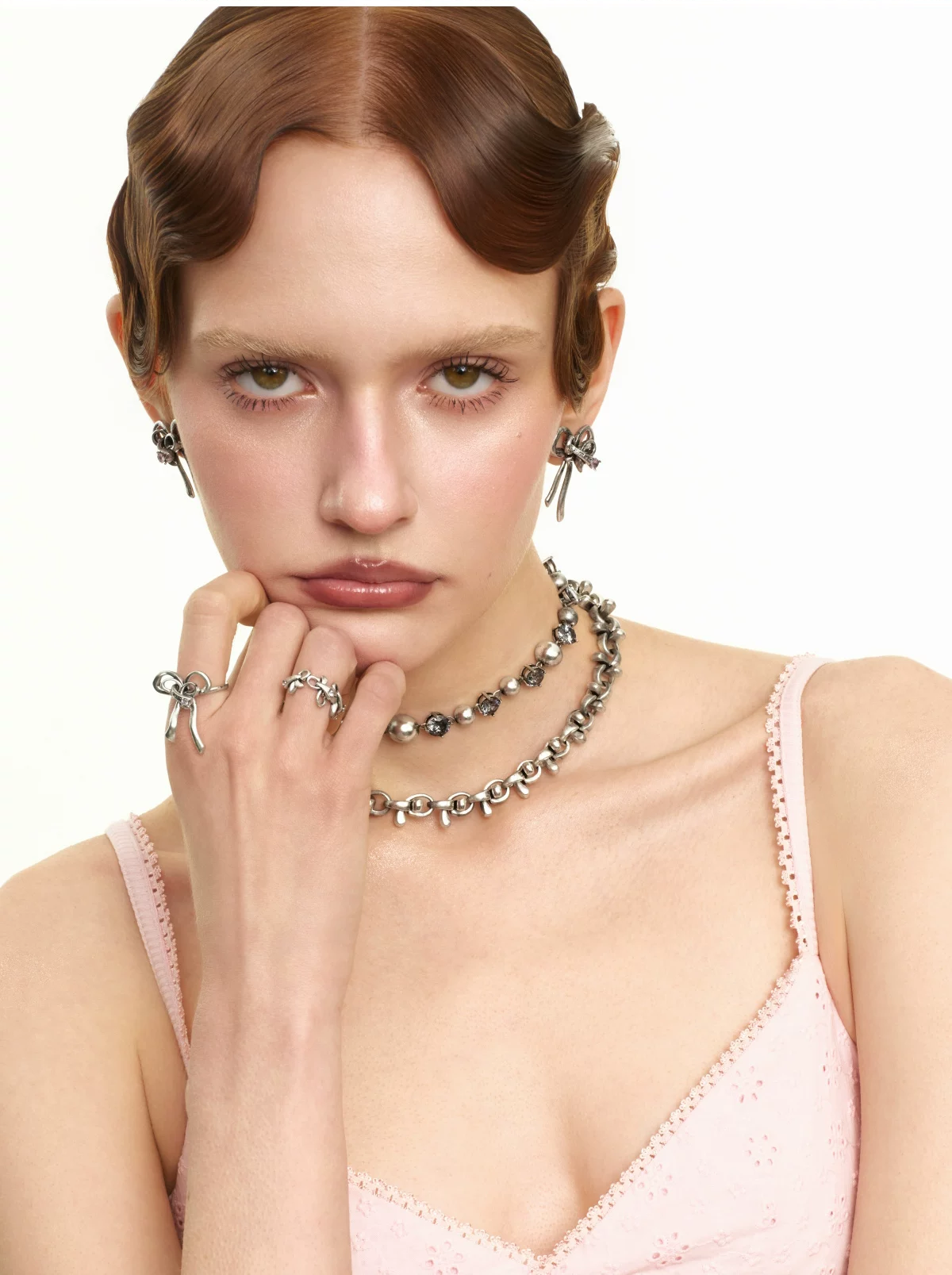 Vintage Bowknot &amp; Zircon Layered Choker