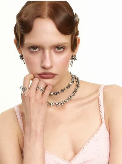 Vintage Bowknot &amp; Zircon Layered Choker