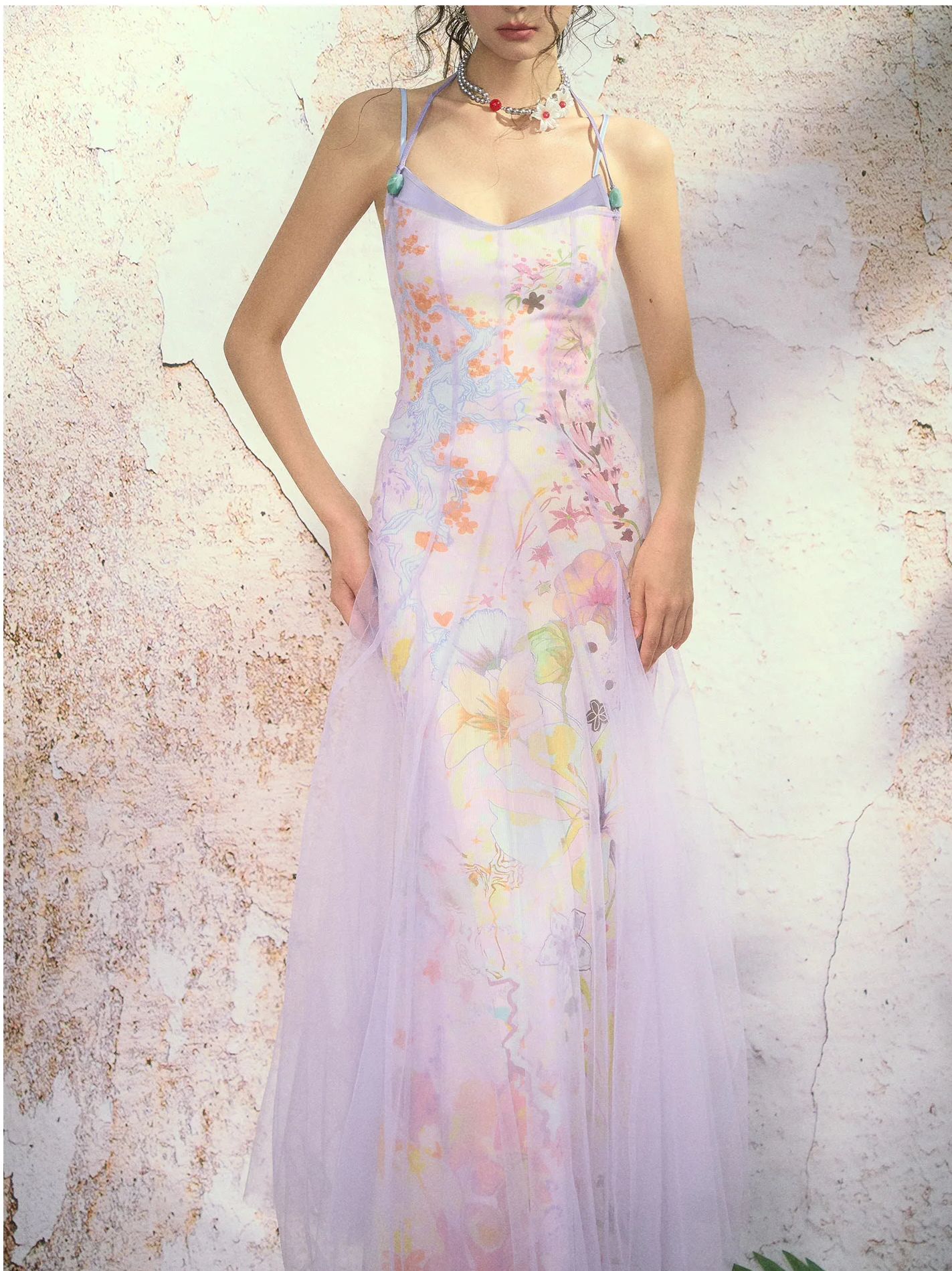 Oil-Painted Print Organza Set