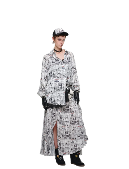 Pleated Newspaper A-Line Skirt