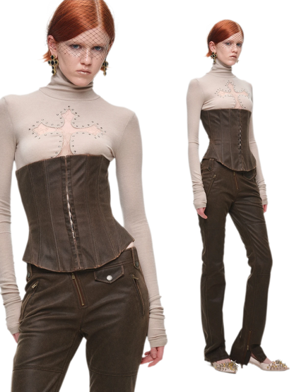 Rhinestone Lace Turtleneck Knit Top