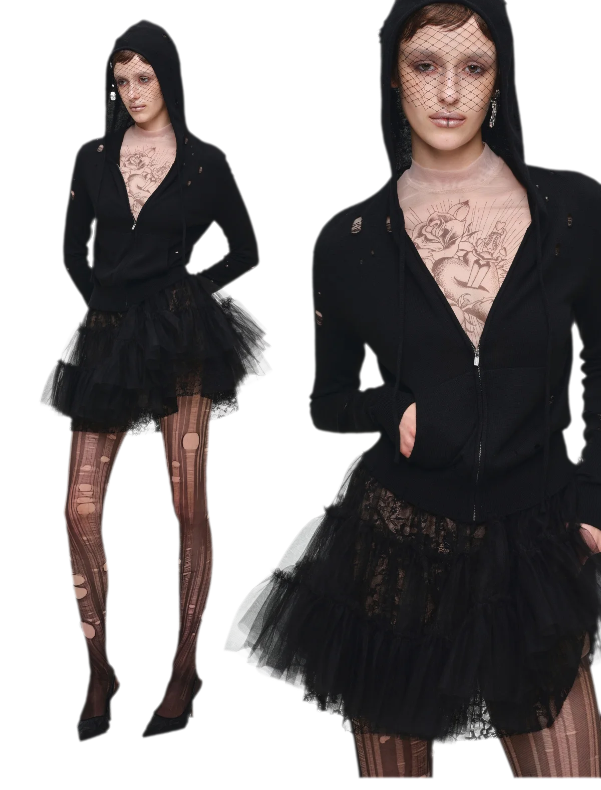 Distressed Hooded Knit Cardigan