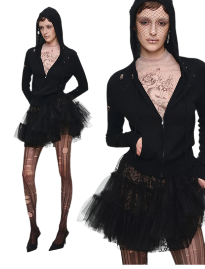 Distressed Hooded Knit Cardigan