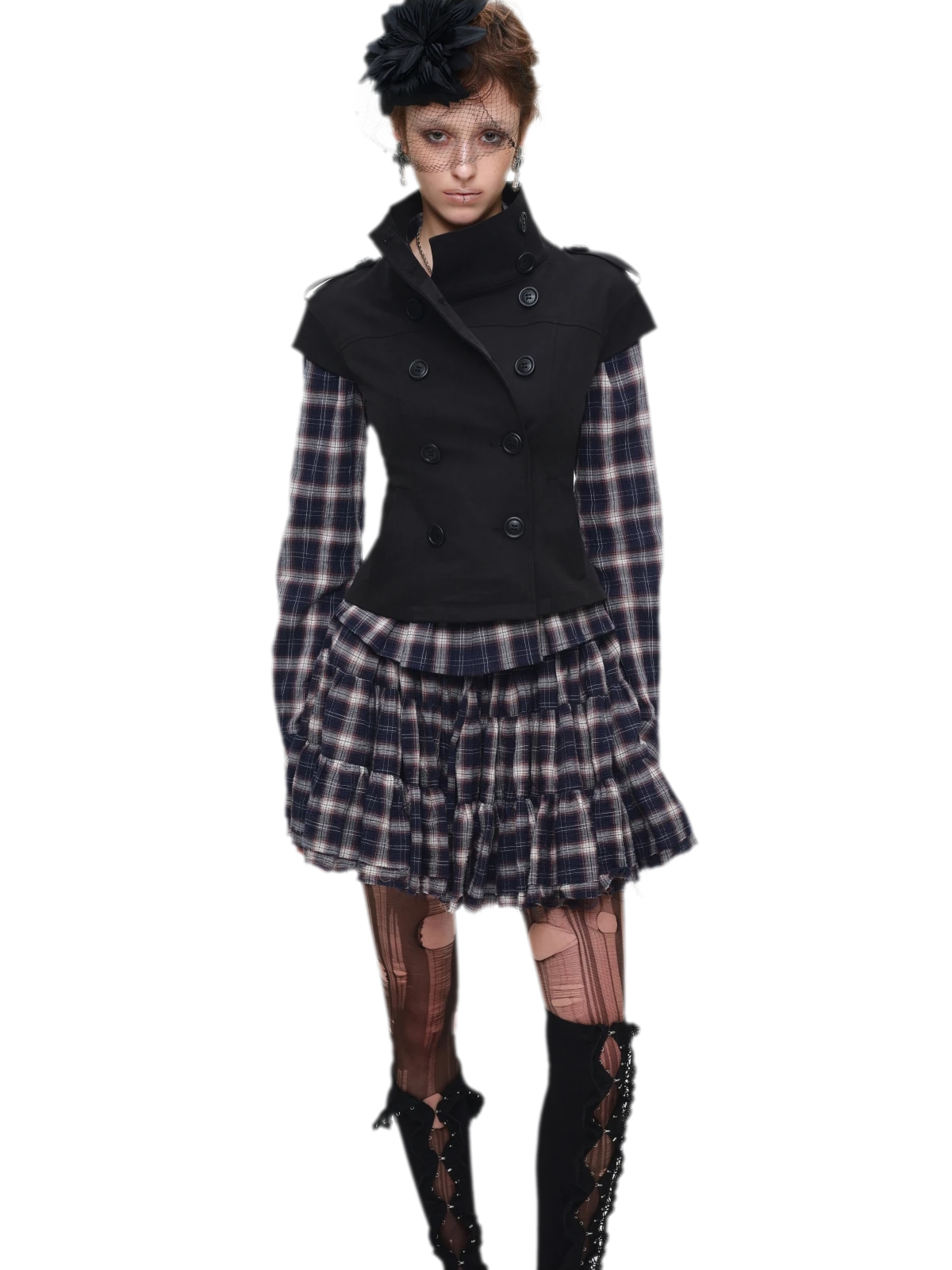 Plaid Tiered Skirt Set