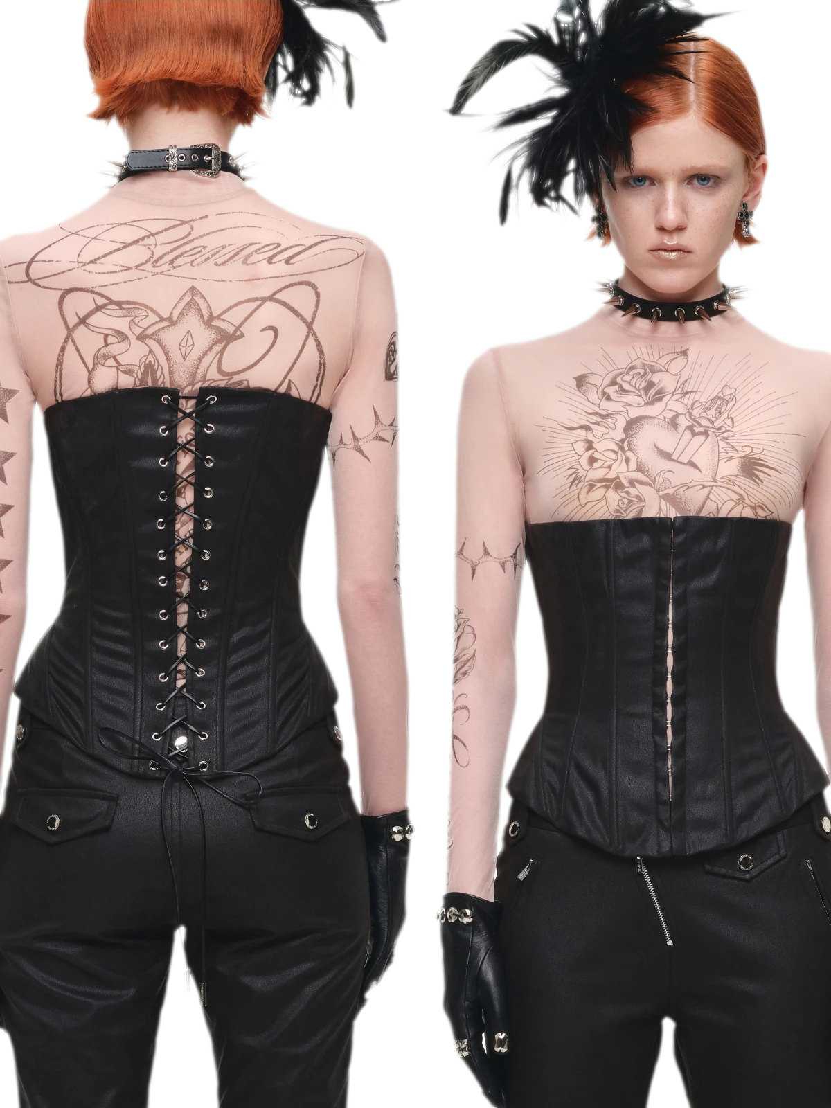 Washed Faux-Leather Corset Belt