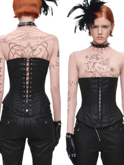 Washed Faux-Leather Corset Belt