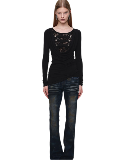 Velvet Lace Cowlneck Dress