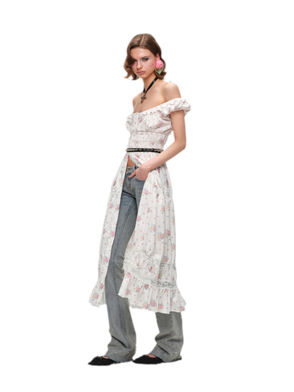 Long Floral Lace Chiffon Dress