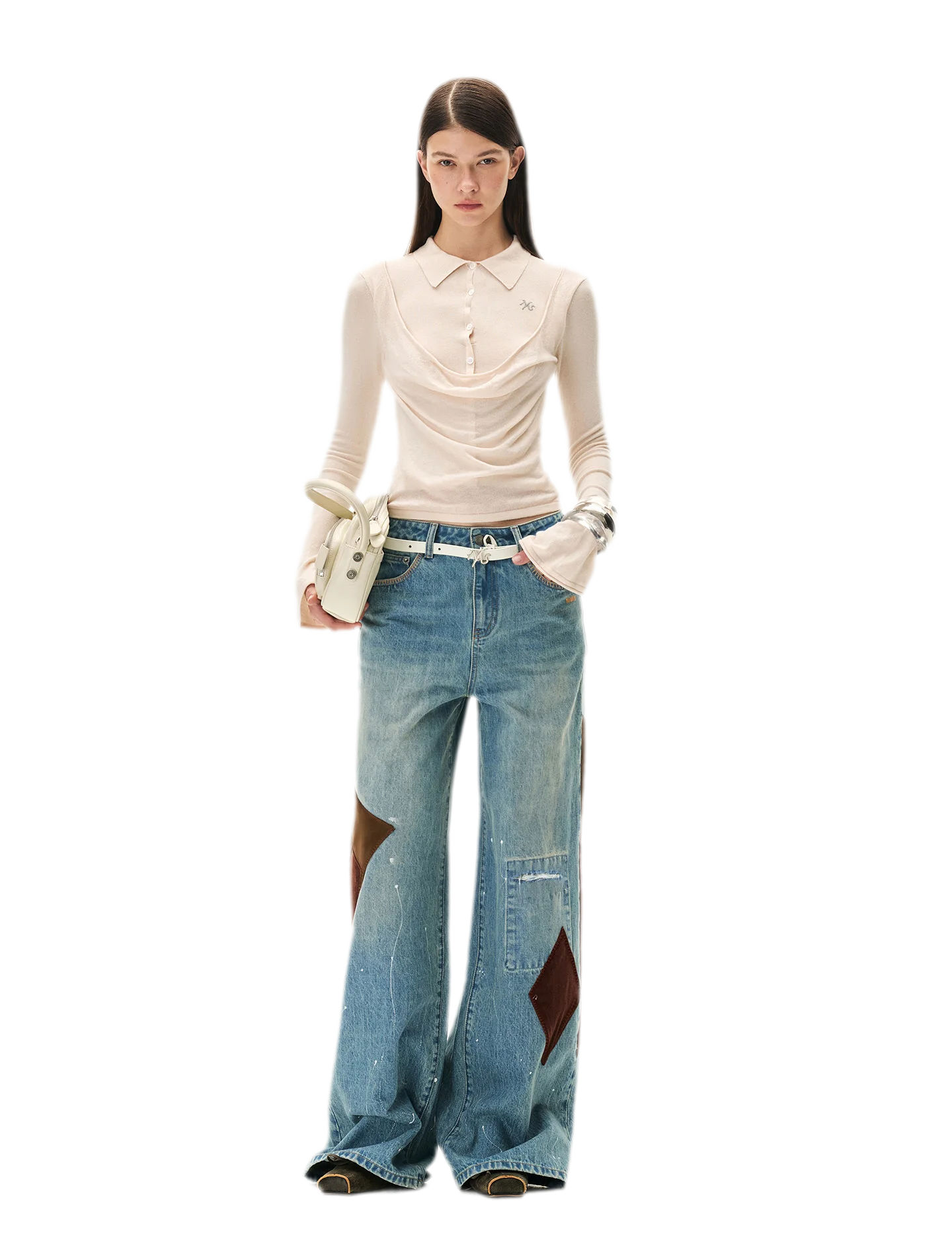 Cashmere Cowl-Neck Flared-Sleeve Knit Top