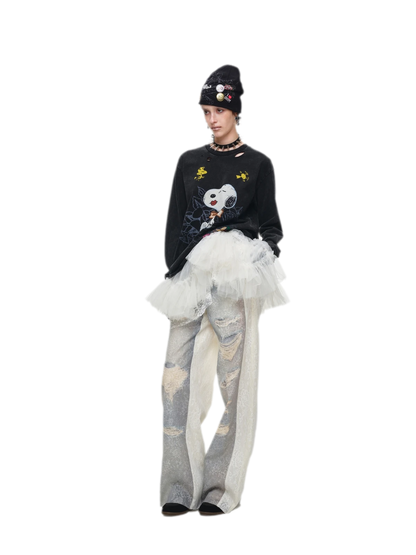 Washed Lace Straight Pants