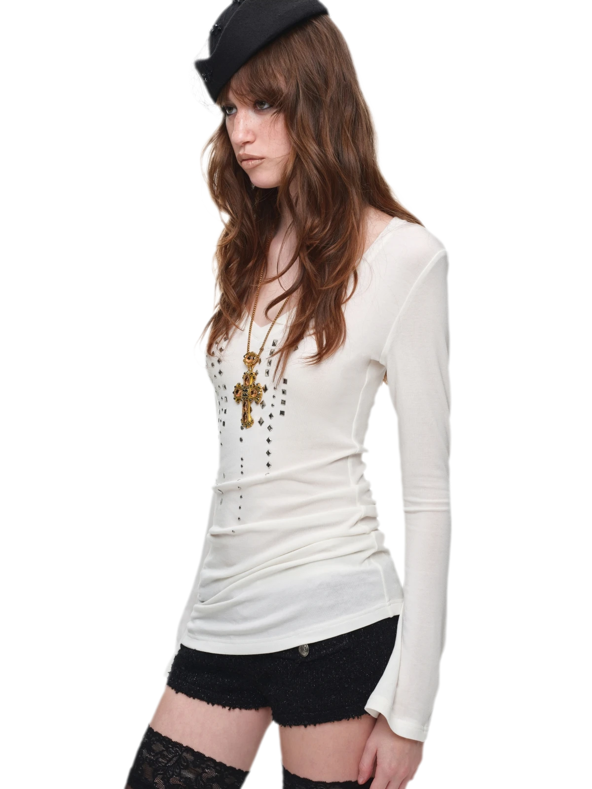 Rhinestone Fitted Knit Top