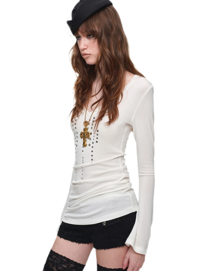 Rhinestone Fitted Knit Top
