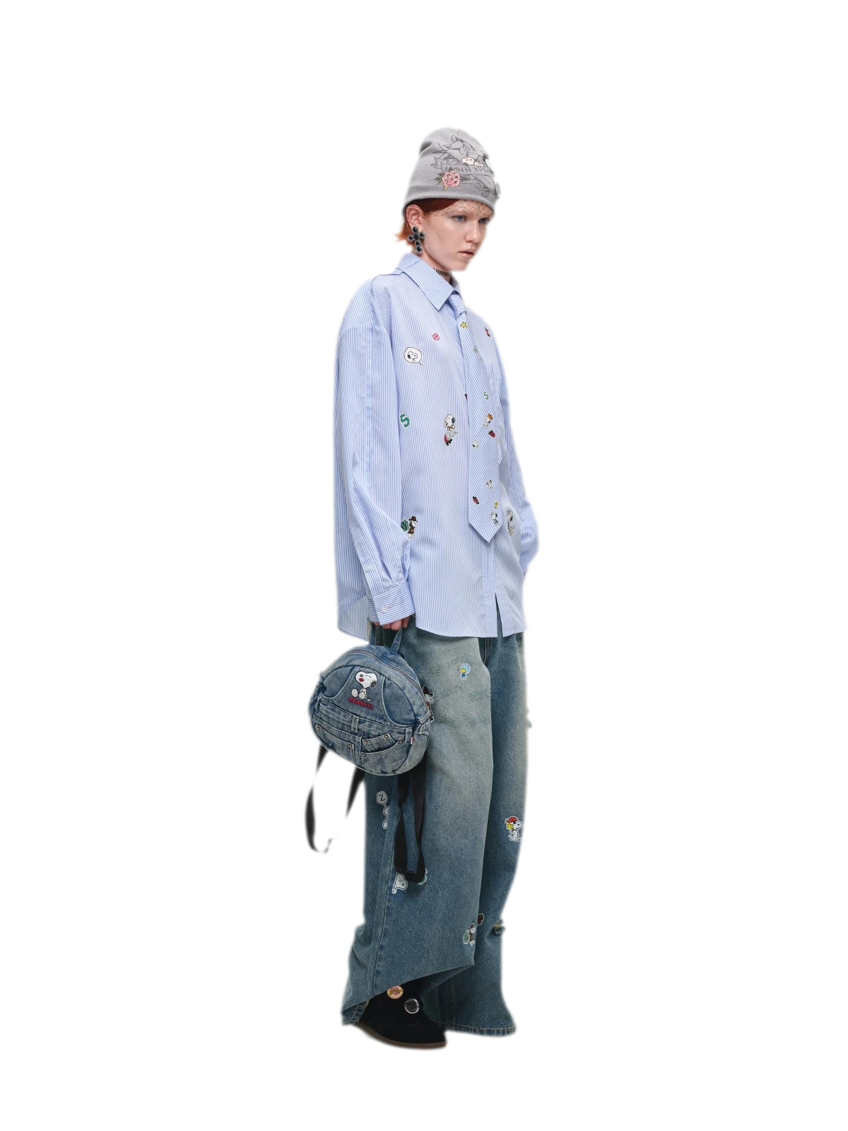 Washed Distressed Wide-Leg Jeans