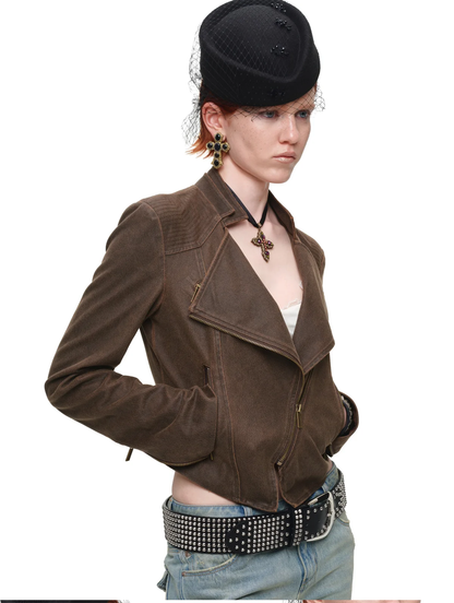 Washed Leather-Look Fitted Jacket