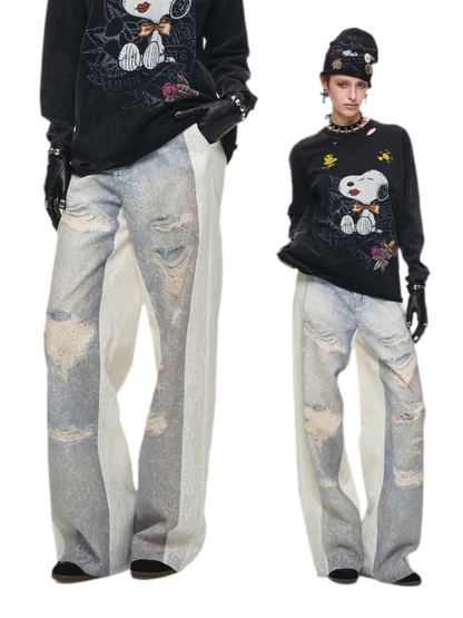 Washed Lace Straight Pants