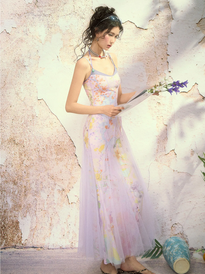 Oil-Painted Print Organza Set