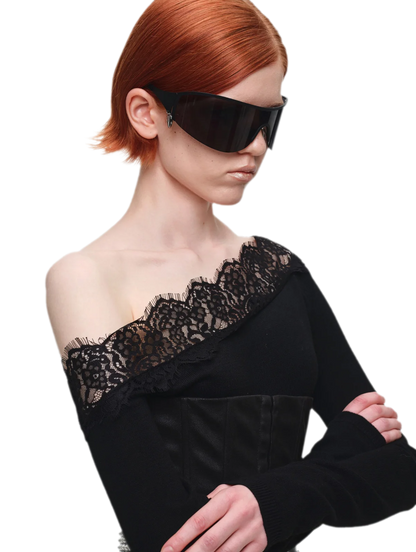Acetate Cashmere Lace Knit Top