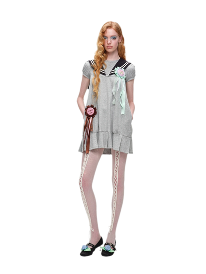 Retro Navy Collar Pleated Dress