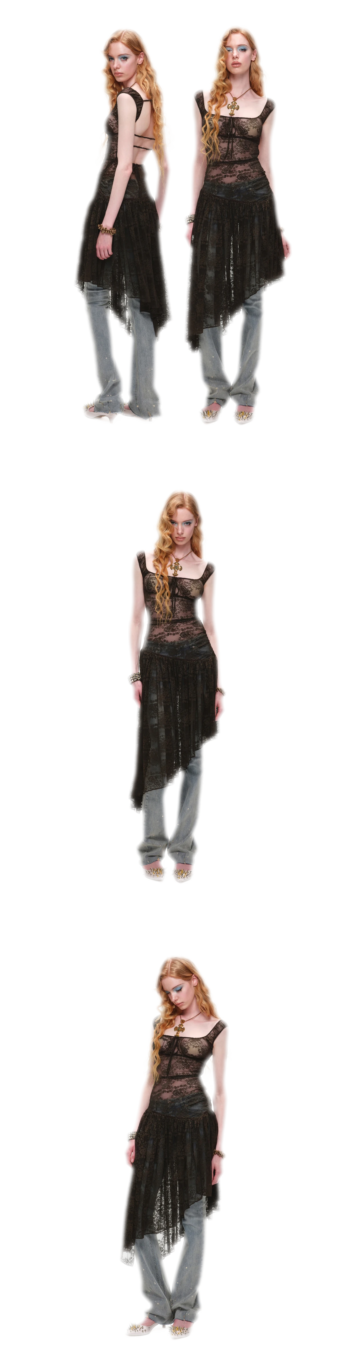 Lace Irregular Hem U-Neck Dress