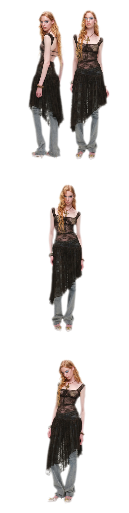 Lace Irregular Hem U-Neck Dress