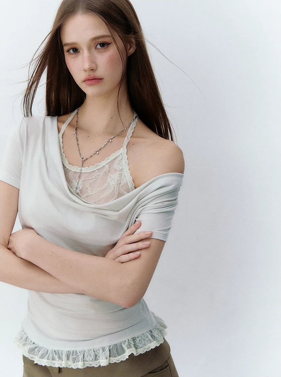 Ballet White Lace Halter Neck T-shirt