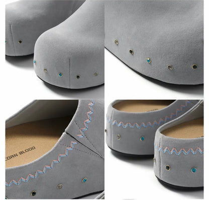 Rhinestone Platform Suede Mules