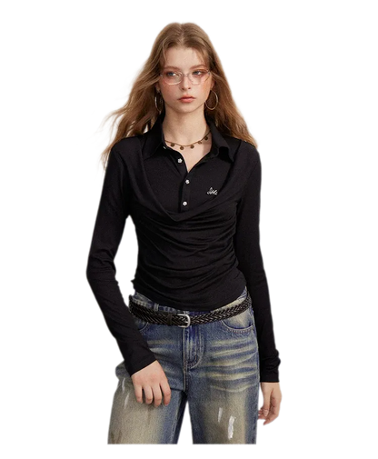 Ruched Layered Polo Top