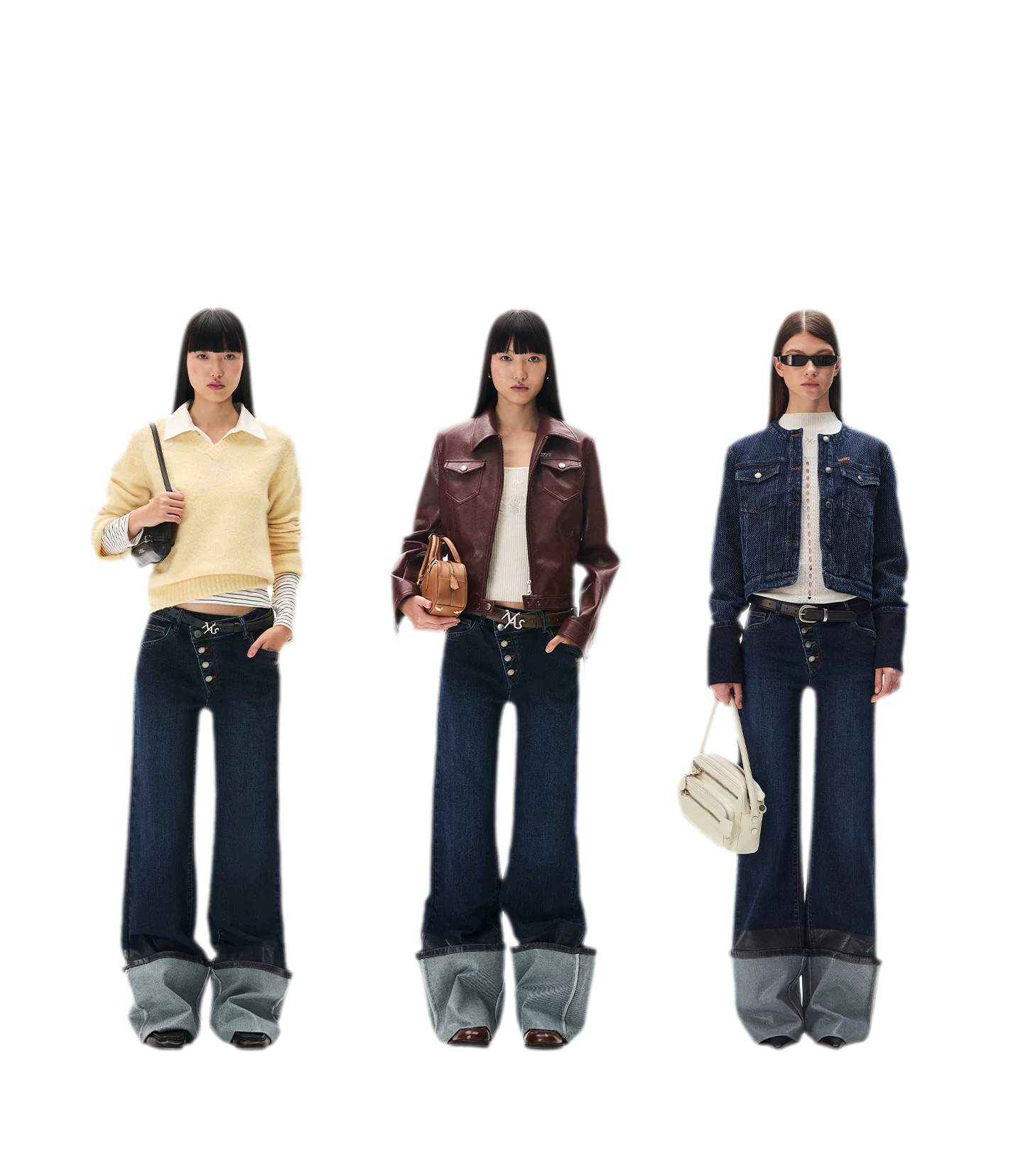 Washed Asymmetric Flare Jeans