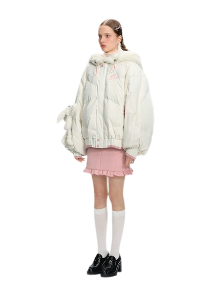 Doudoune rembourrée en duvet avec ours en peluche