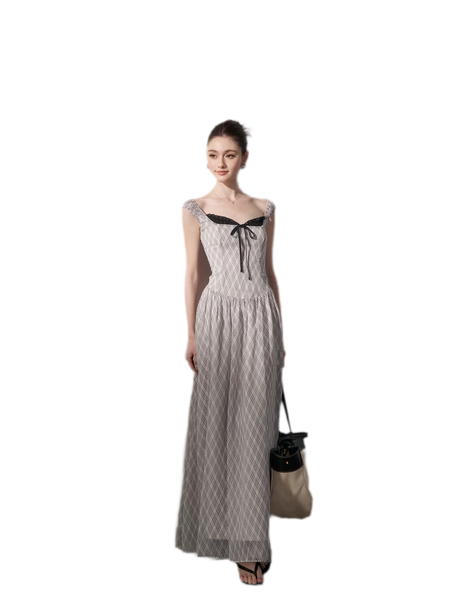 Plaid Tie-Front Maxi Dress