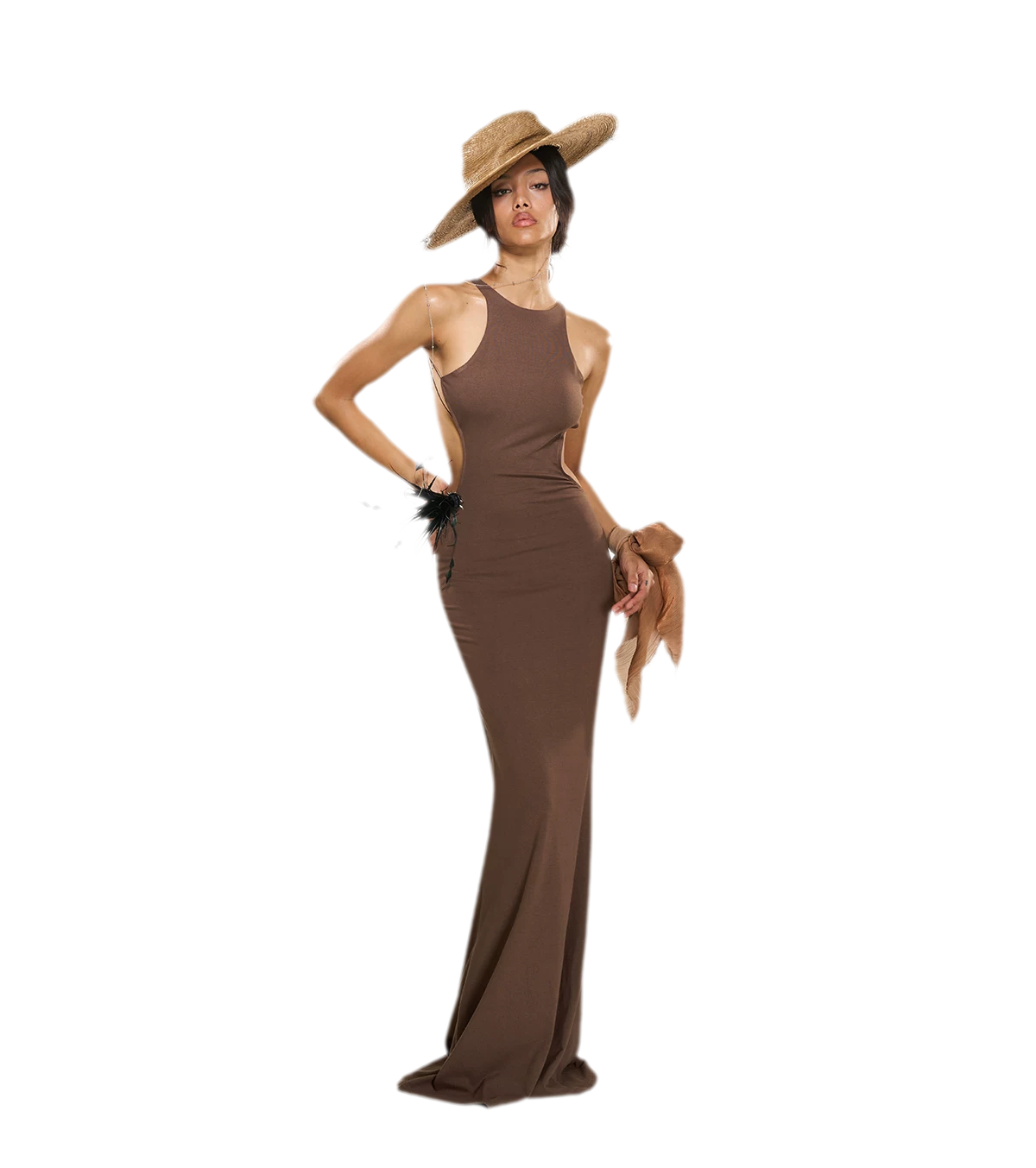 Chain Cutout Ruched Halter Dress