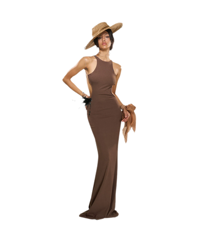 Chain Cutout Ruched Halter Dress