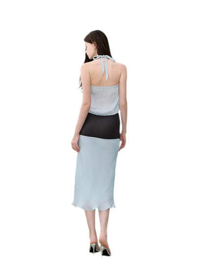 Mermaid Halter Neck Colorblock Dress