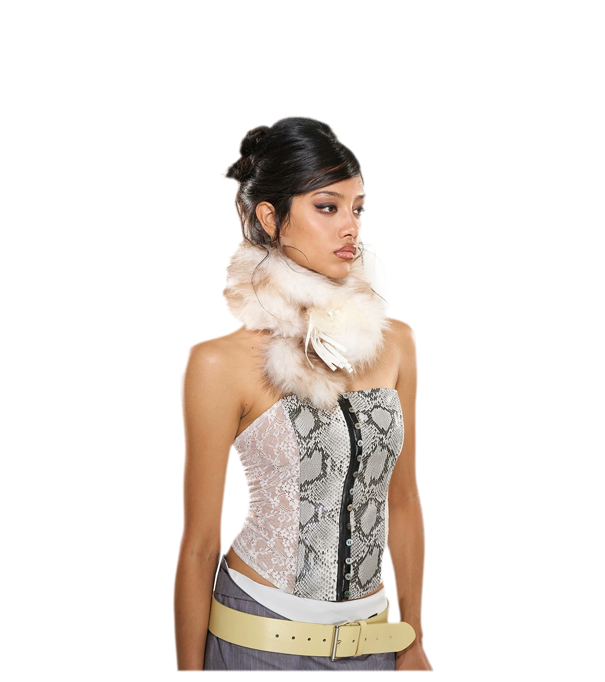 Snakeskin Lace Boned Bustier Top