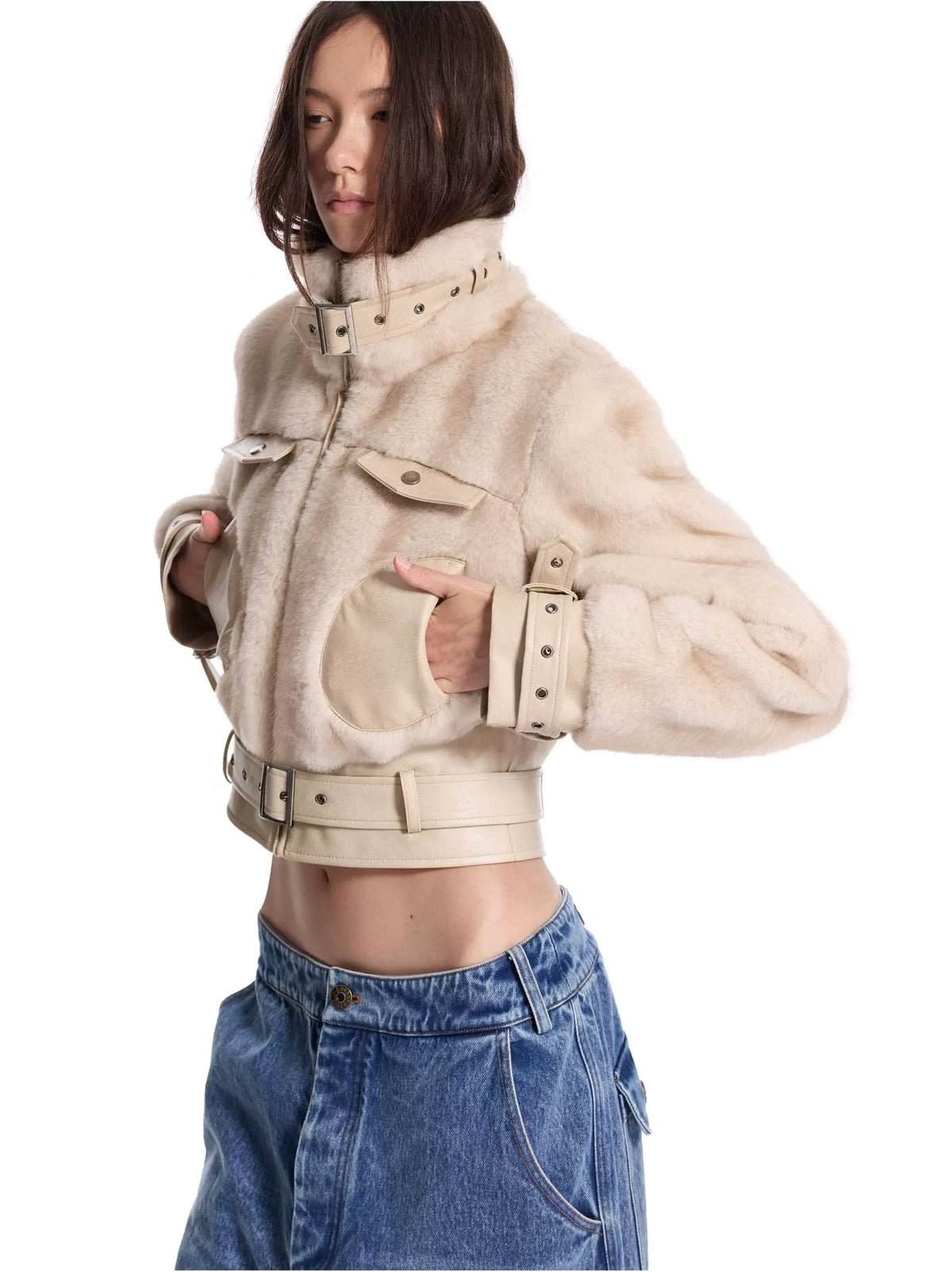 Plush Leather Panelled Jacket