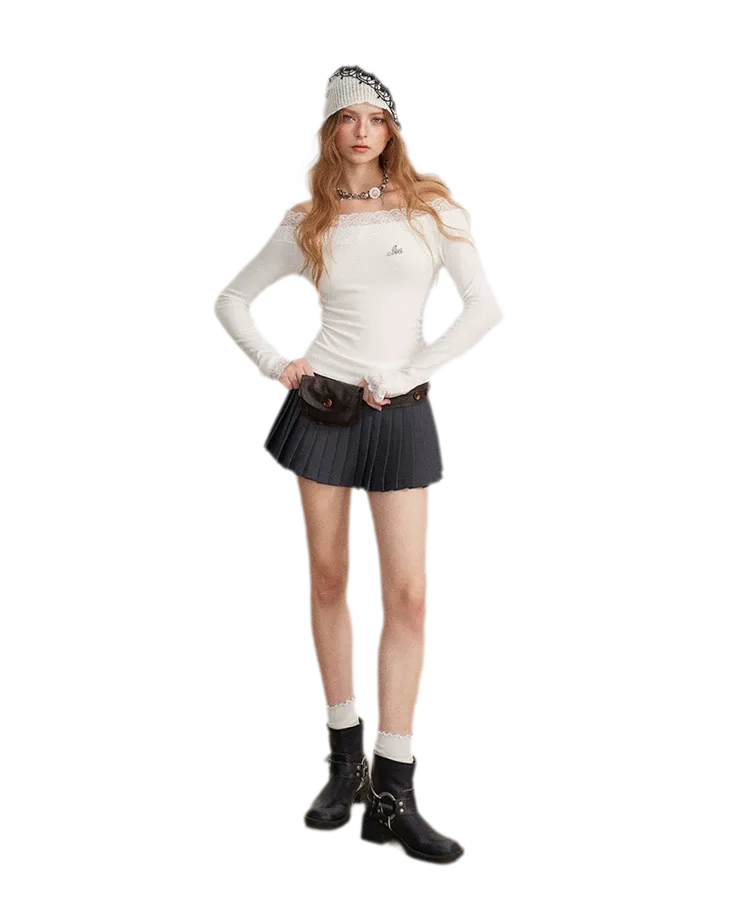 Lace Panel Off-Shoulder T-Shirt