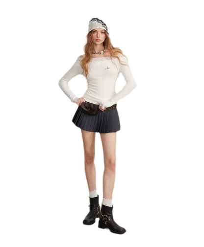 Lace Panel Off-Shoulder T-Shirt