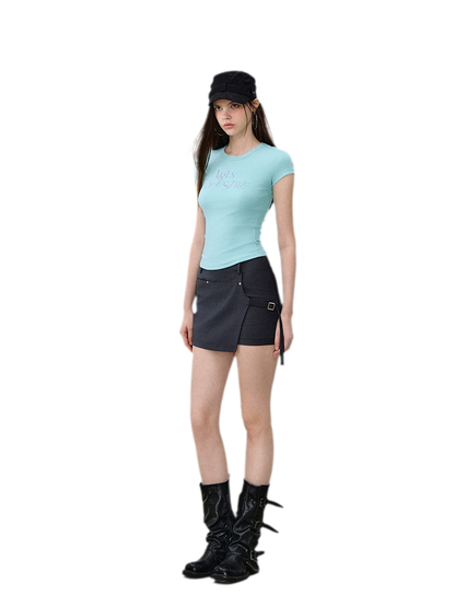 Asymmetric Wrap Mini Skirt